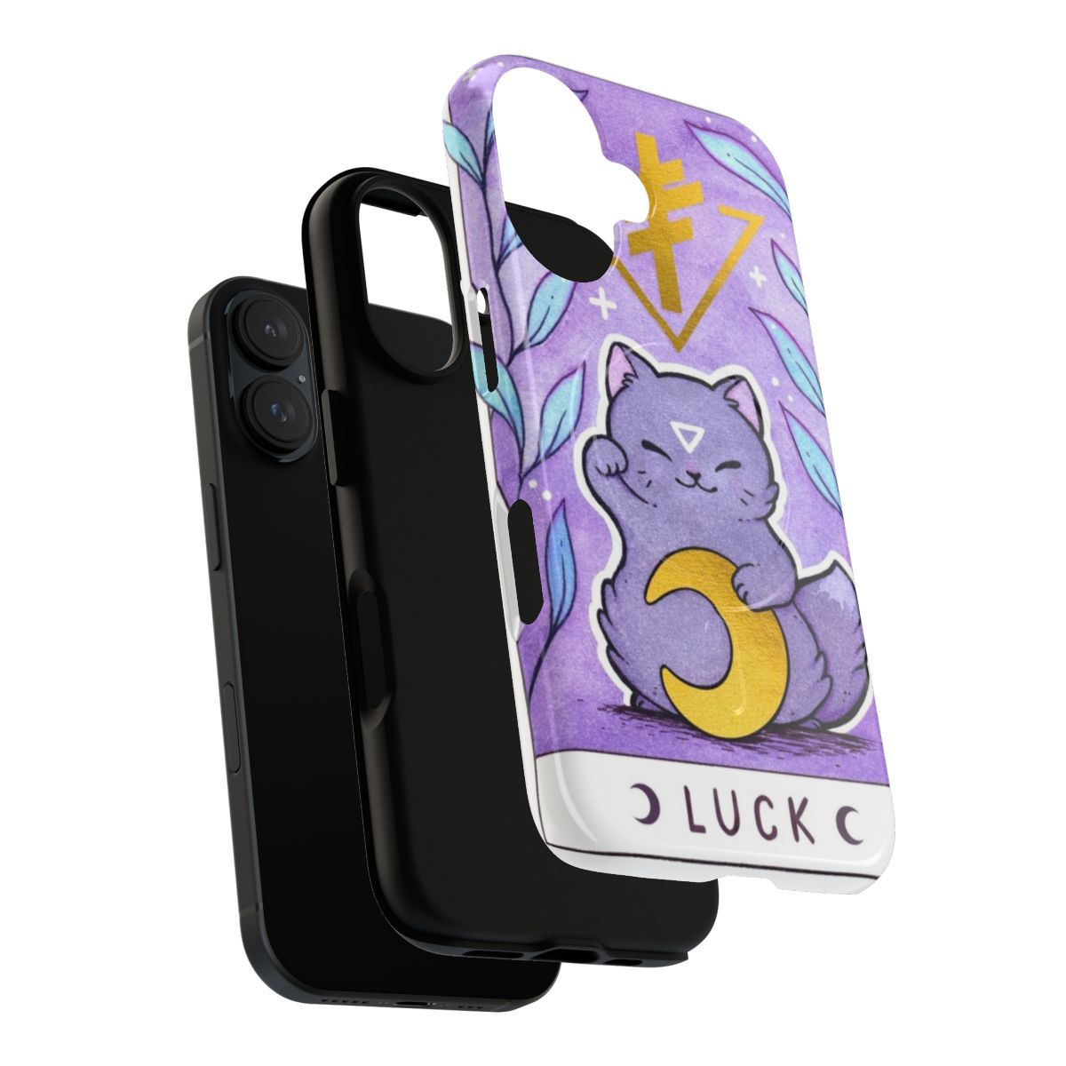 Magnetic tough phone case with a cute and lucky black cat design in a witchy, wiccan style - Layers