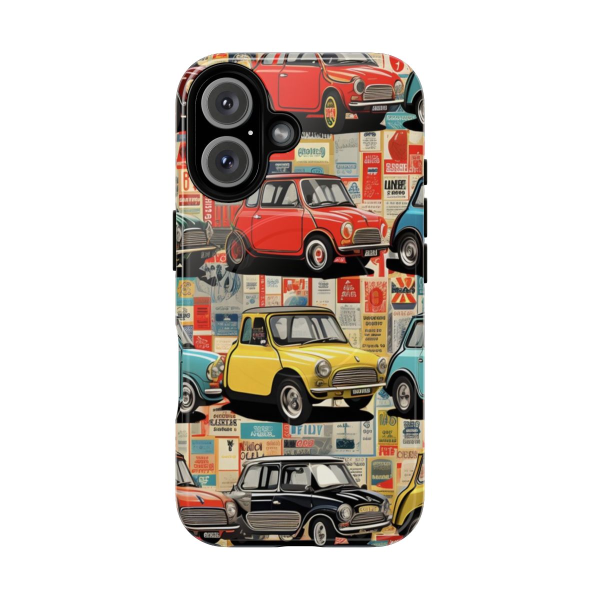 Vintage car patterns in a variety of vibrant colors and retro styles on a durable phone case