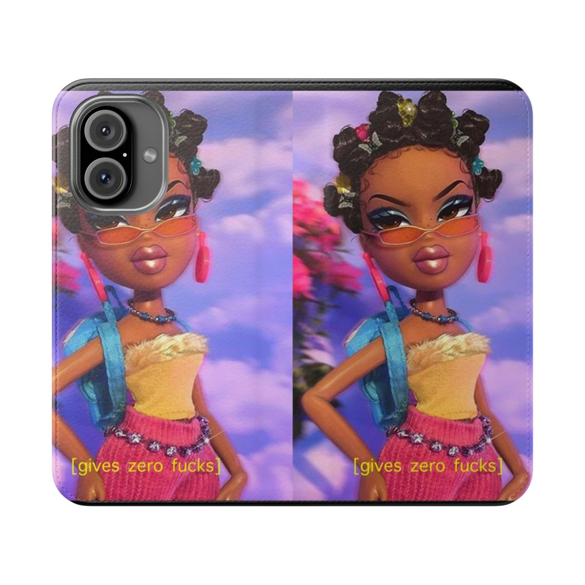 Stylish flip cover phone case with a Bratz-inspired aesthetic