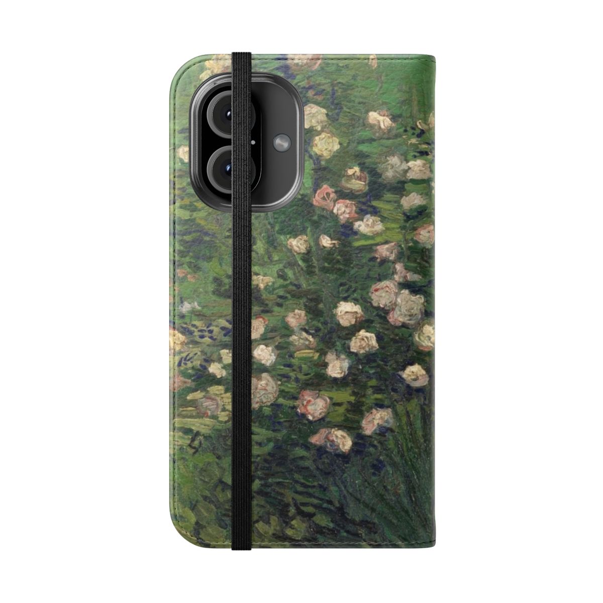 Artistic phone case featuring Vincent van Gogh's famous Roses painting - Folded Front