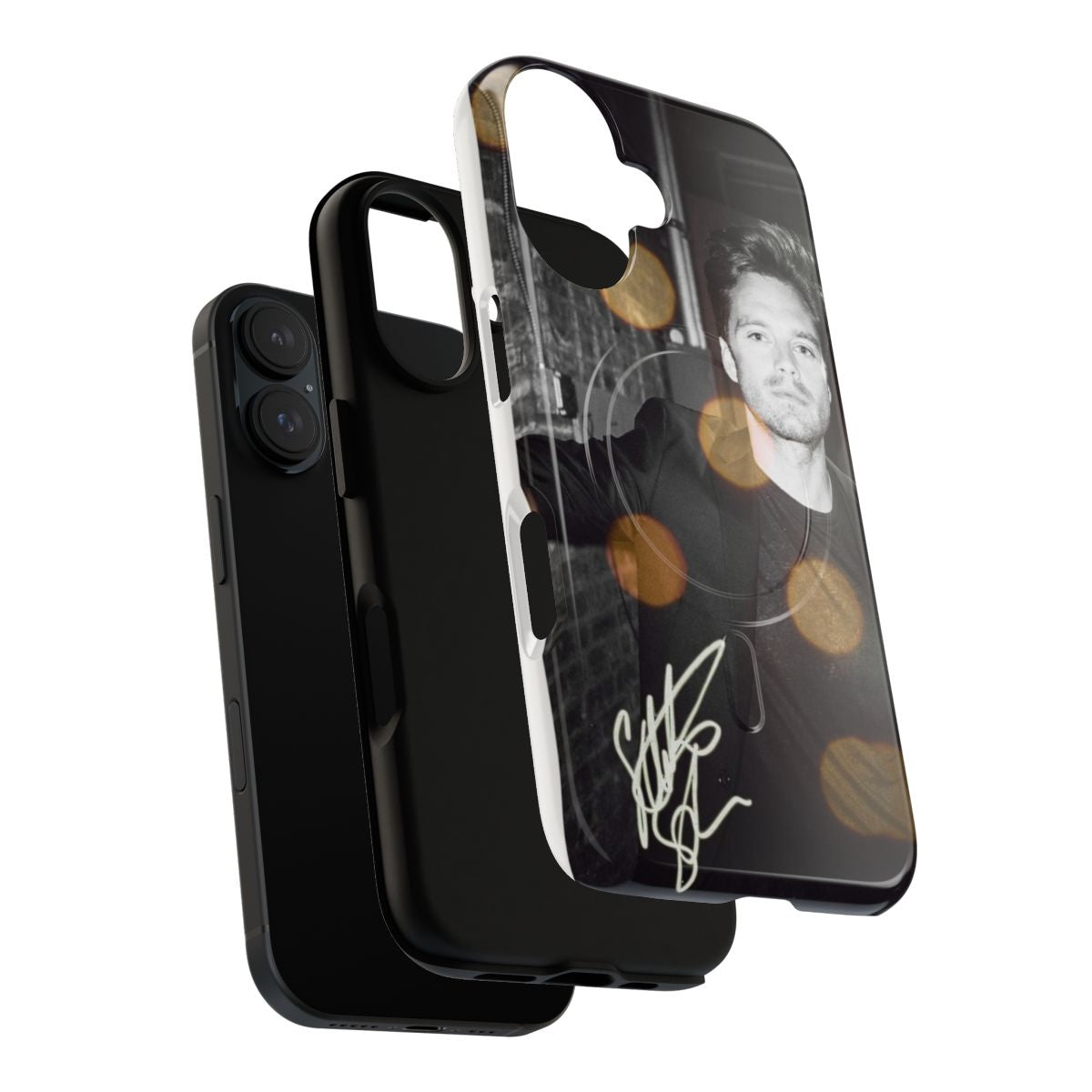 Magnetic tough phone case with artwork inspired by Sebastian Stan's roles as Bucky Barnes and Carter Baizen - Layers