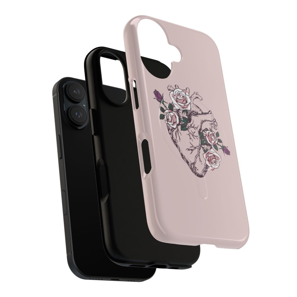 Anatomical floral heart phone case with flowers and roses - Layers