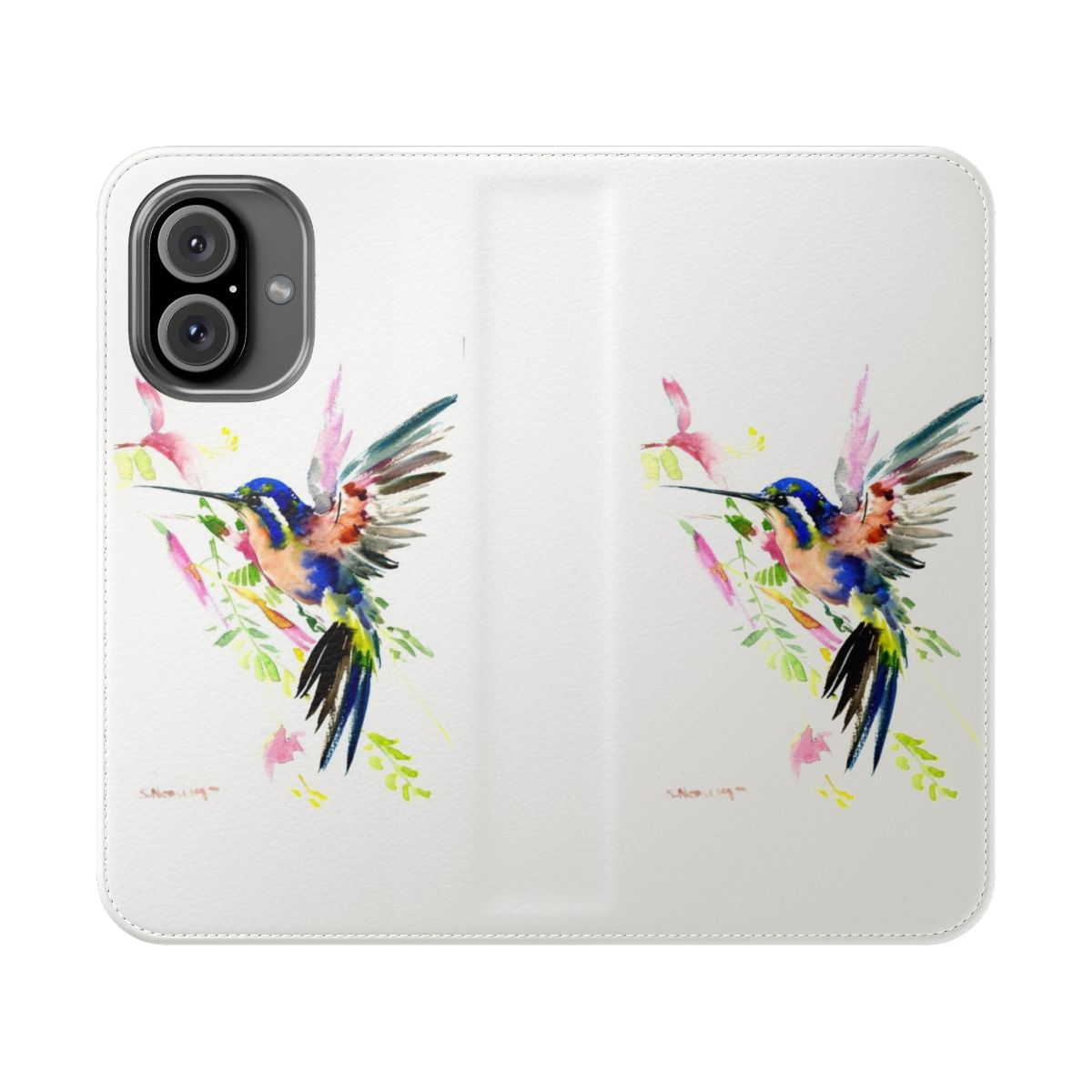 Colorful hummingbird phone case with a vibrant watercolor design