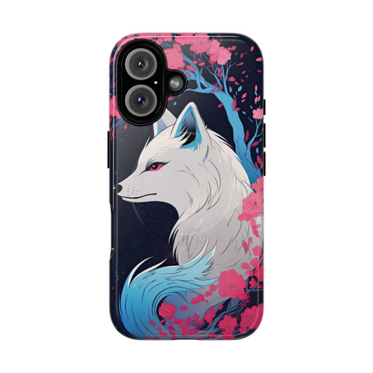 Artistic image of a kitsune, a mythical Japanese fox spirit, on a magnetic phone case.