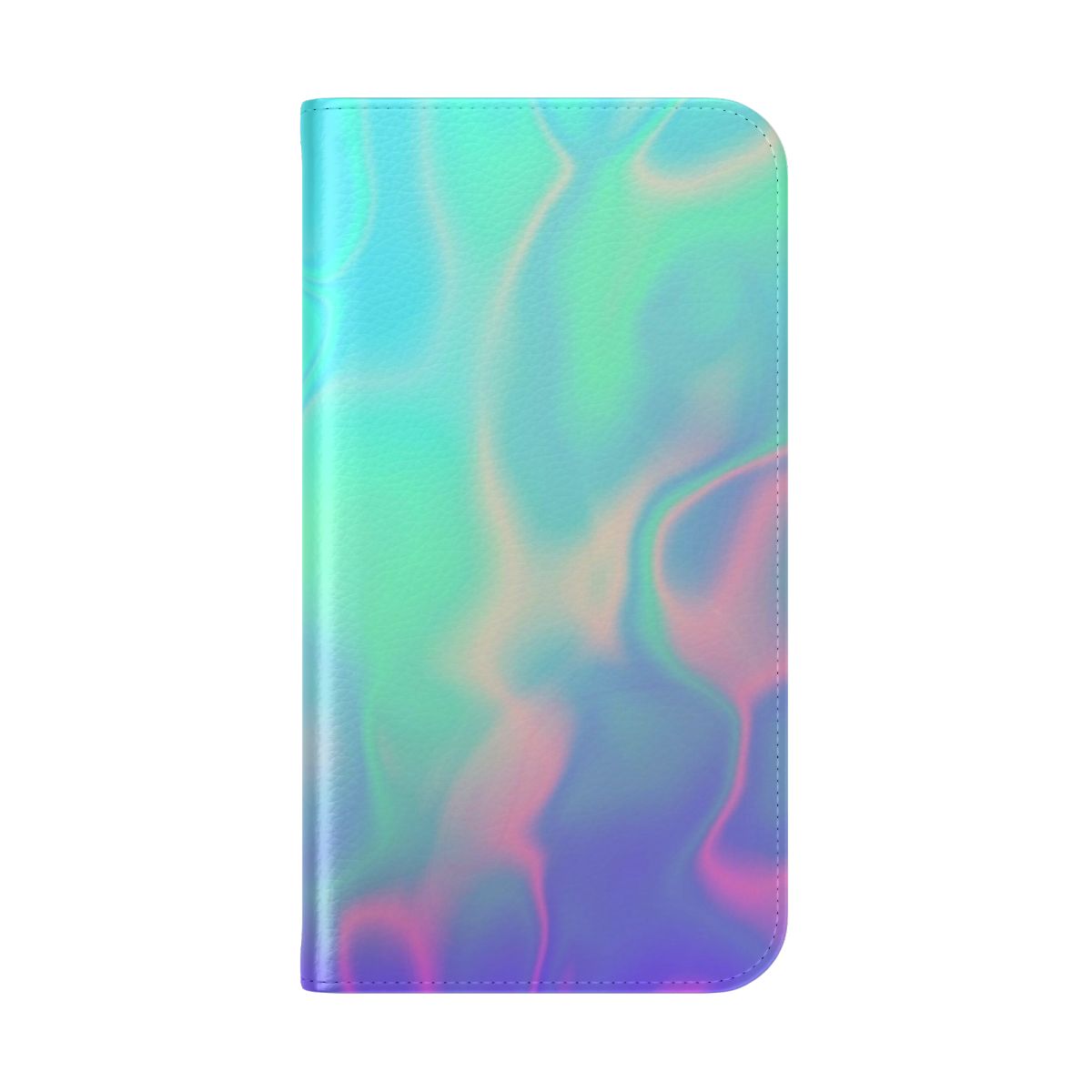 Vibrant rainbow-colored holographic and iridescent flip cover phone case - Folded Back