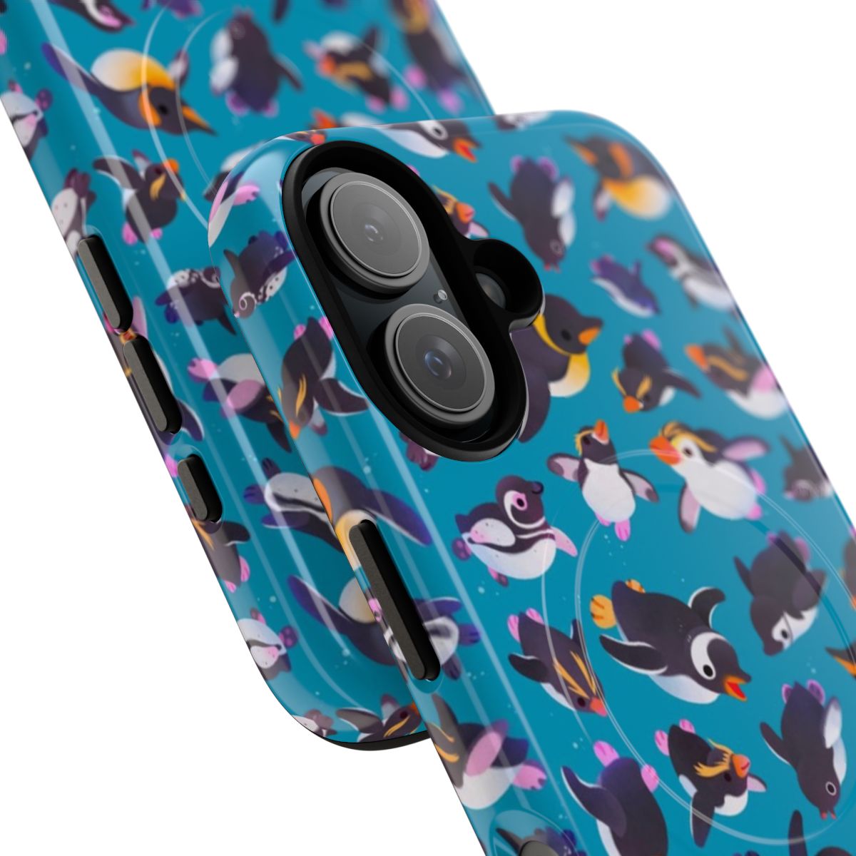 Magnetic phone case featuring a colorful penguin design - Detail