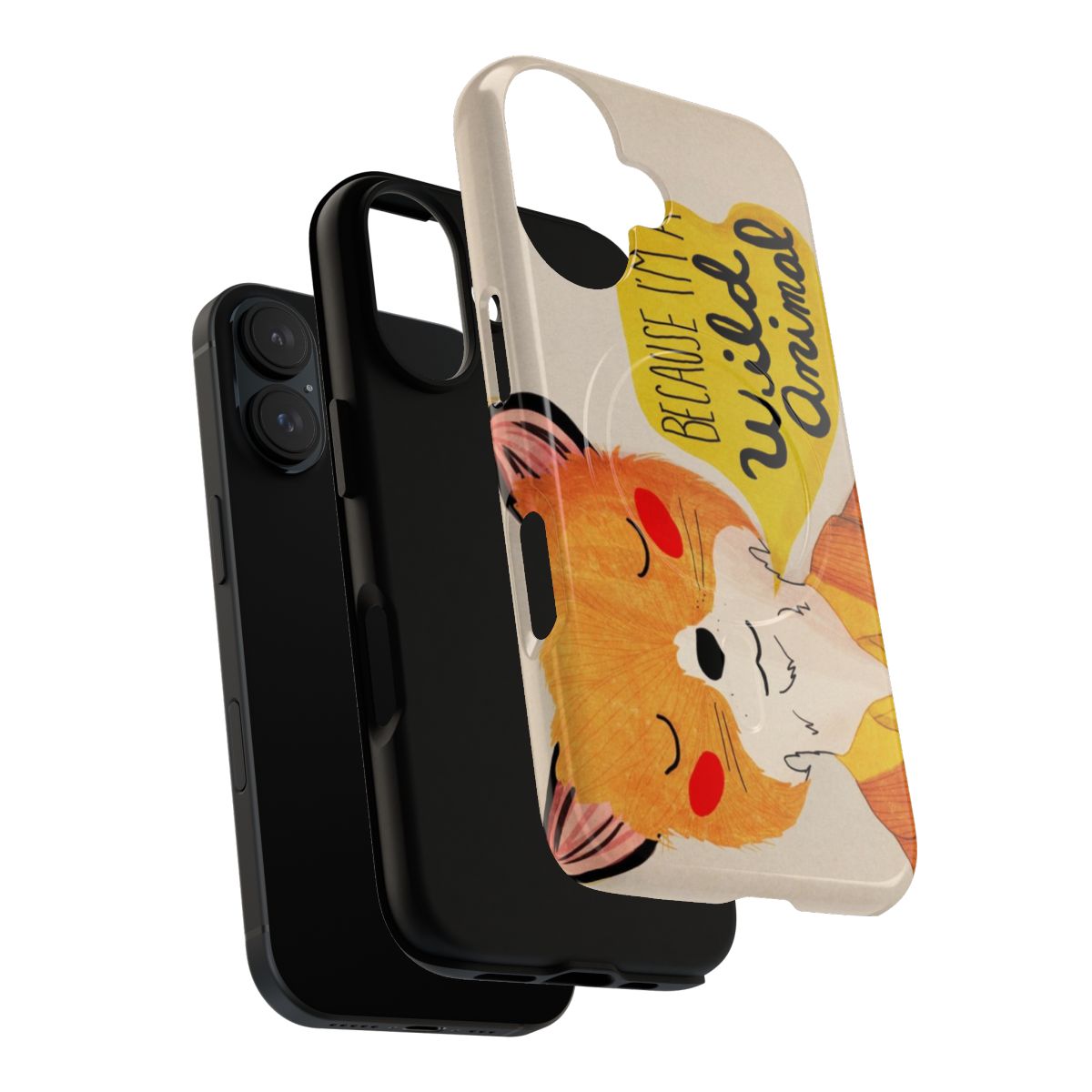 An animal print phone case with a magnetic closure, inspired by the Wes Anderson film Fantastic Mr. Fox. - Layers