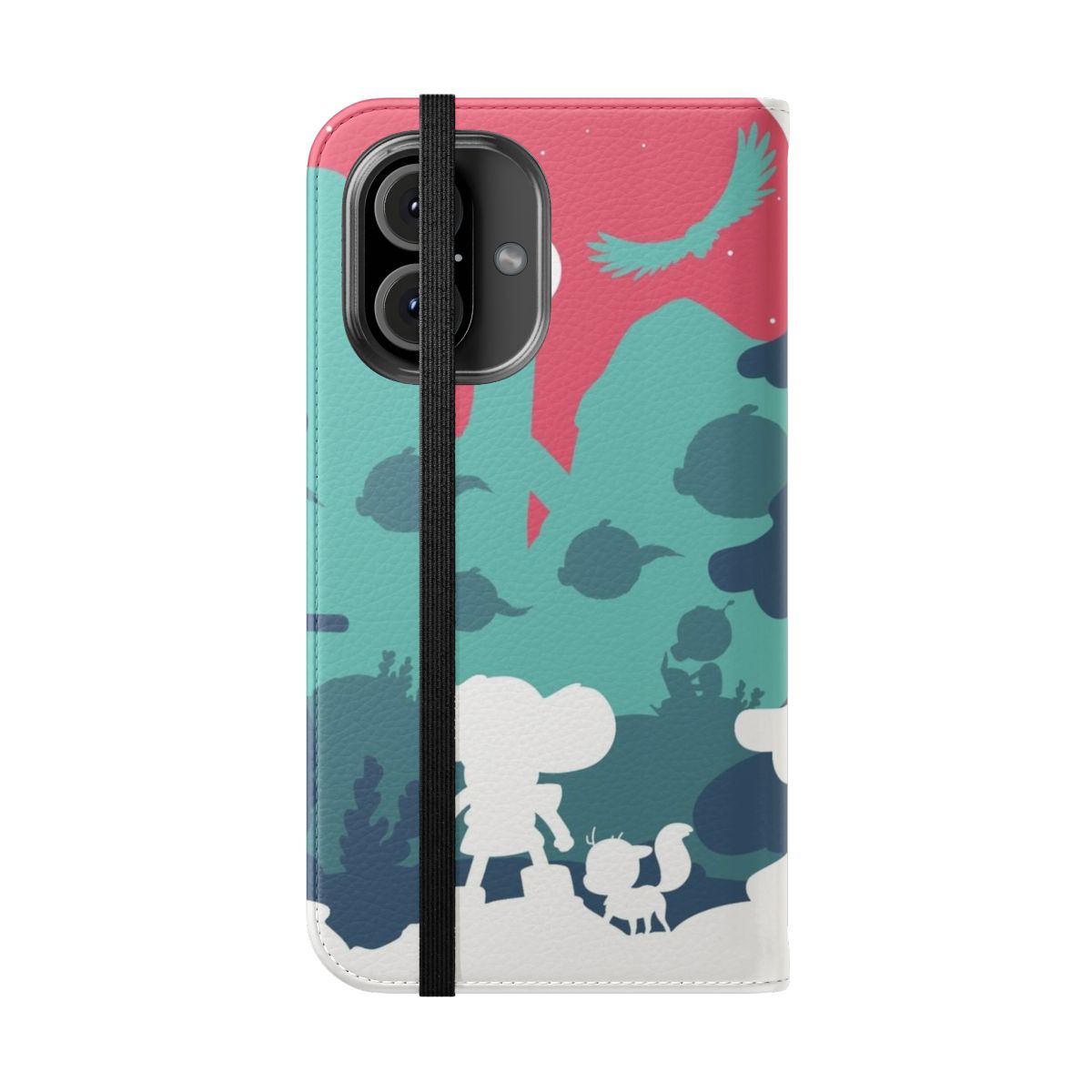 Hilda-inspired flip cover phone case with elf and fantasy design - Folded Front