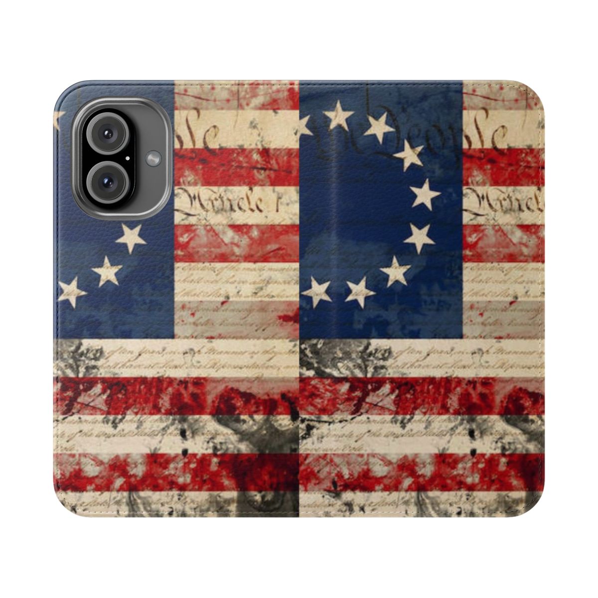 Betsy Ross flag and US Constitution themed flip cover phone case