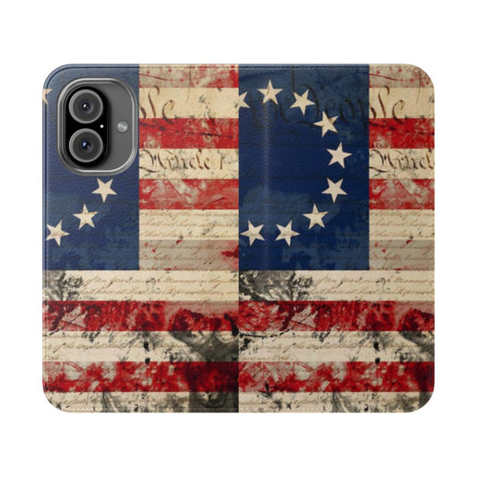 Betsy Ross flag and US Constitution themed flip cover phone case