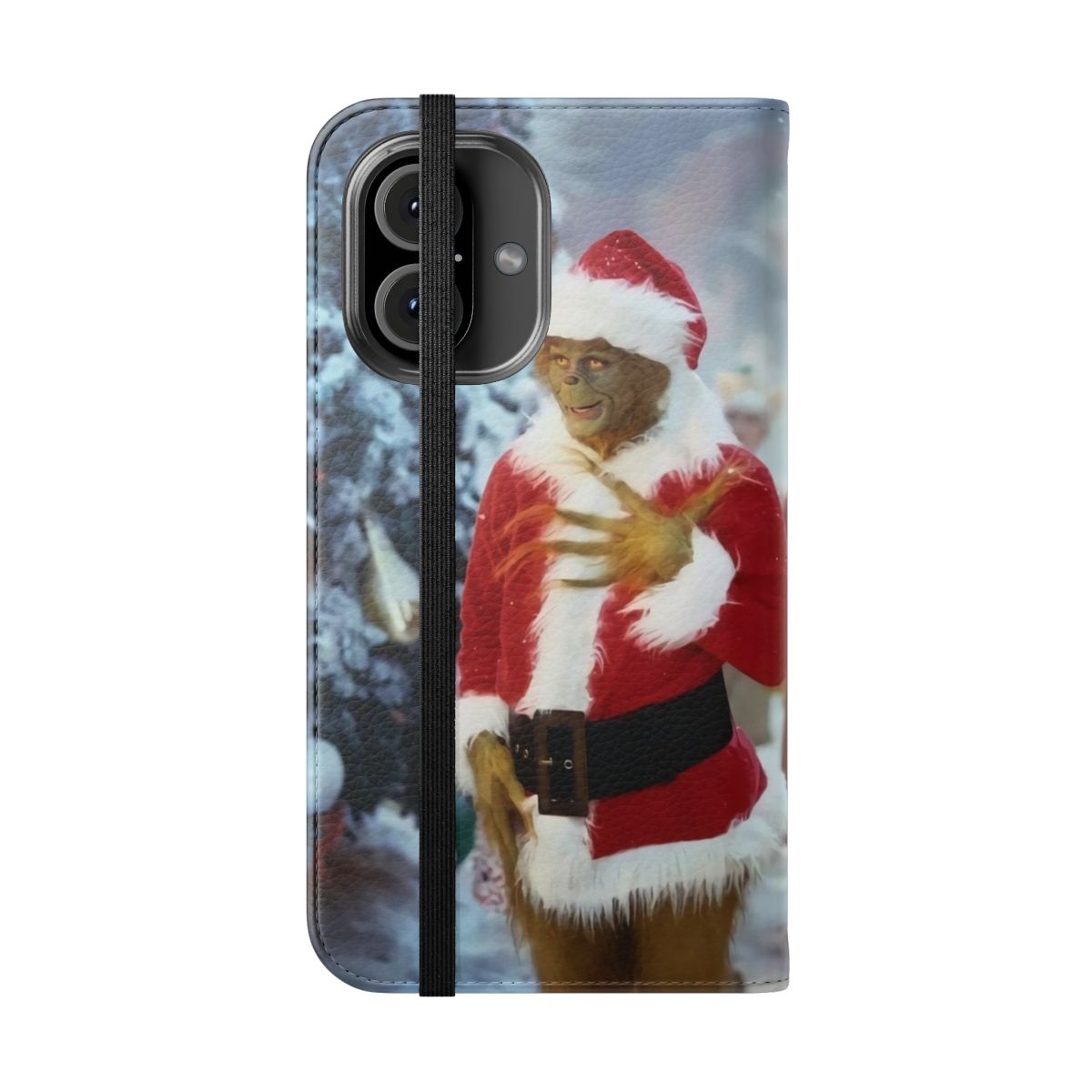 Festive Christmas-themed phone case featuring a Grinch design - Folded Front