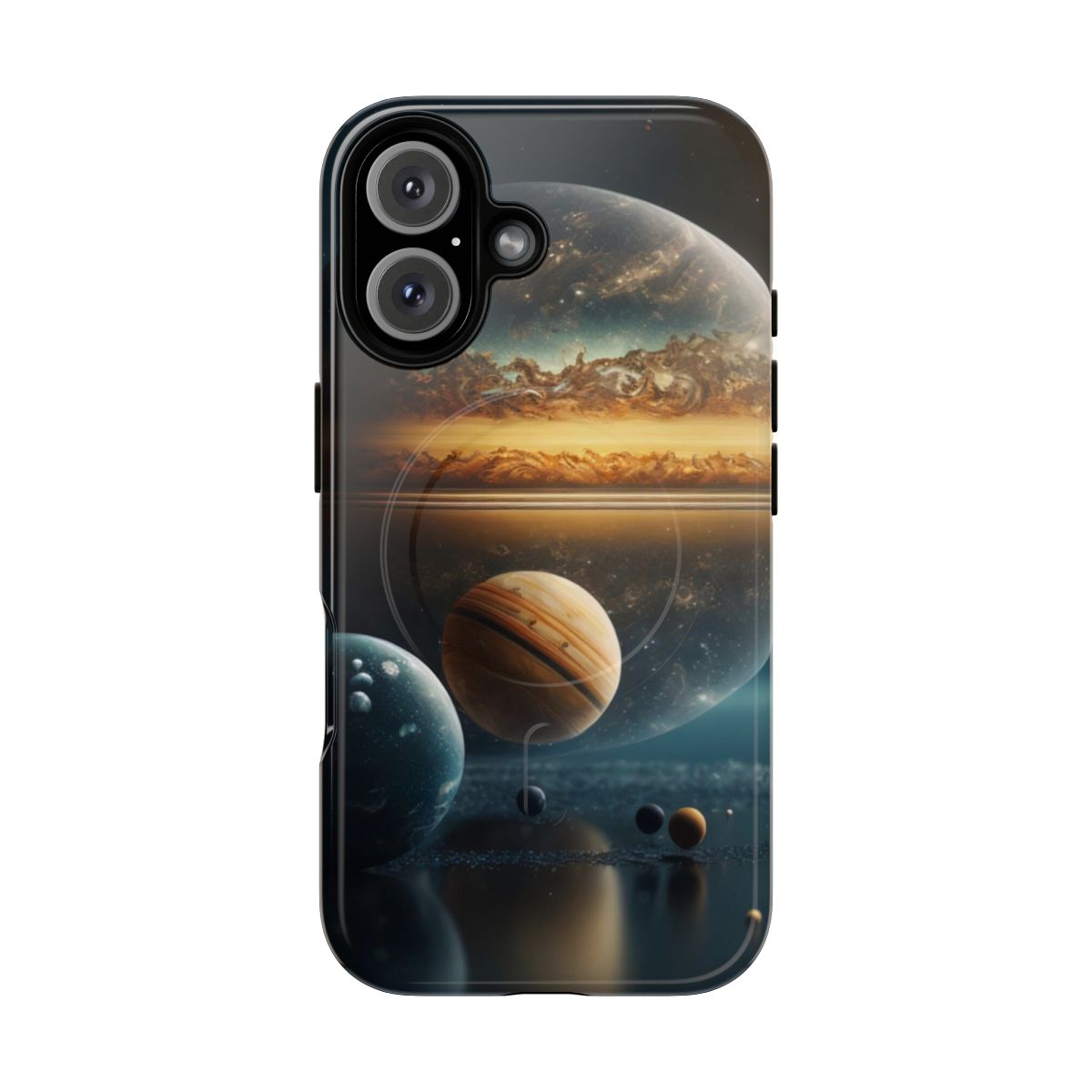 Magnetic tough phone case featuring illustrations of the planets in the solar system