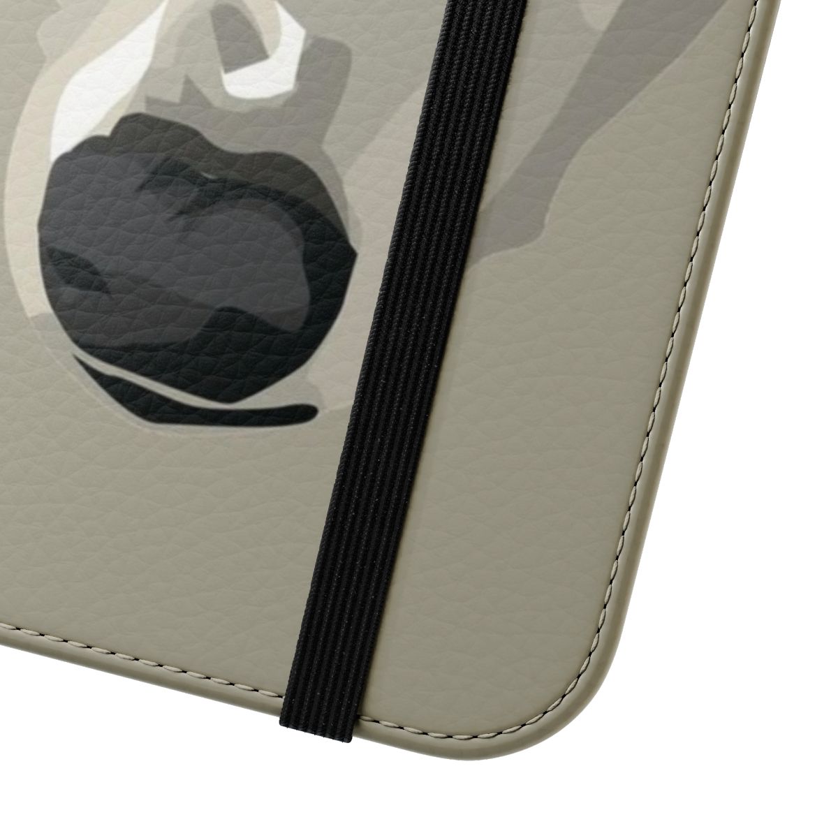 Whippet-inspired flip cover phone case with a fawn-colored design - Close Up