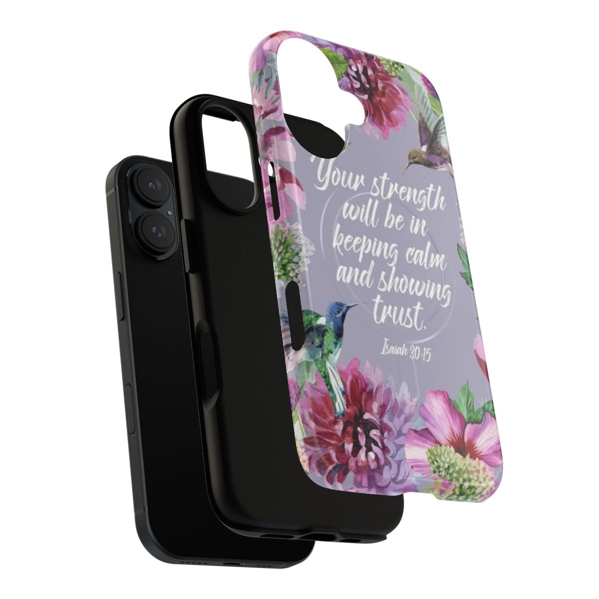 Magnetic tough phone case with hummingbird and floral design, inspired by the JW 2021 year text. - Layers