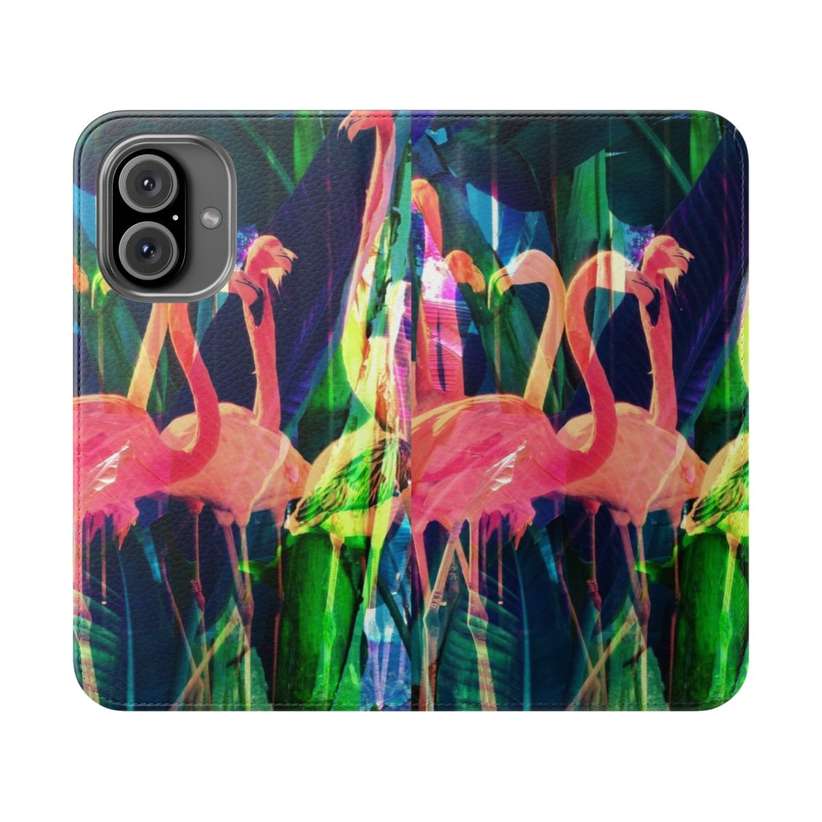 Vibrant flamingo and floral design on a pink phone case