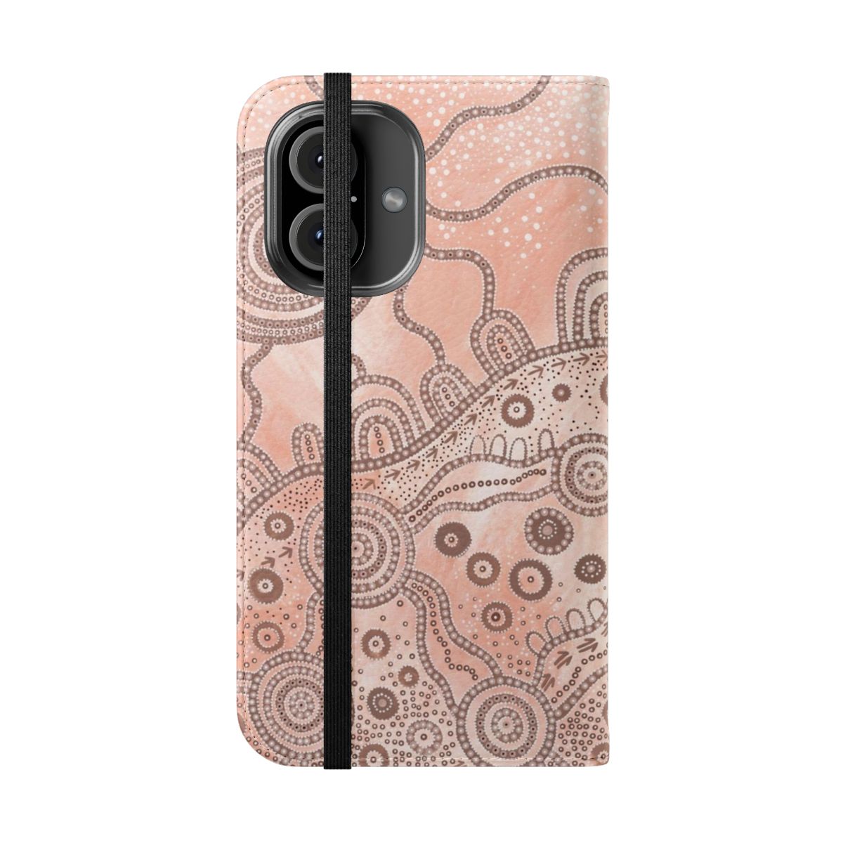 Vibrant phone case with abstract aboriginal-style dot painting design - Folded Front