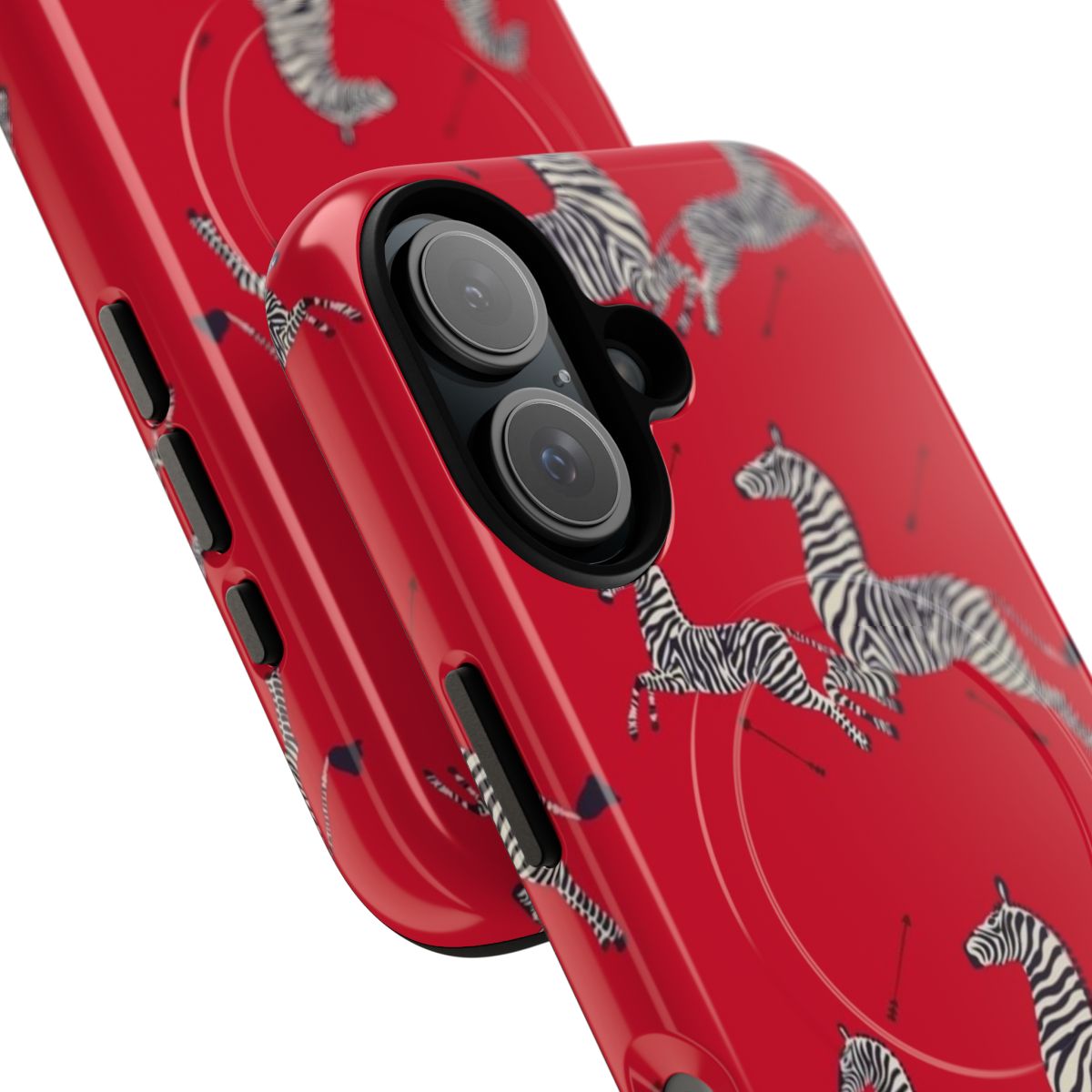 Stylish red Scalamandré zebra pattern magnetic tough phone case inspired by The Royal Tenenbaums - Detail