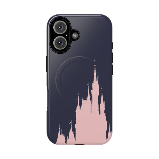 Millennial pink phone case with magic kingdom castle silhouette design