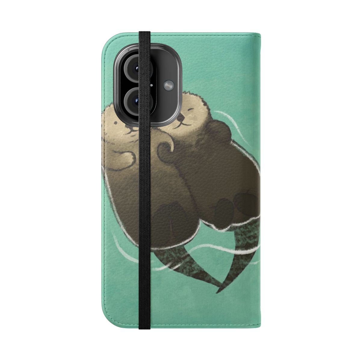 Otters Holding Hands Flip Phone Case - Cute Animal Nature Photography - Folded Front