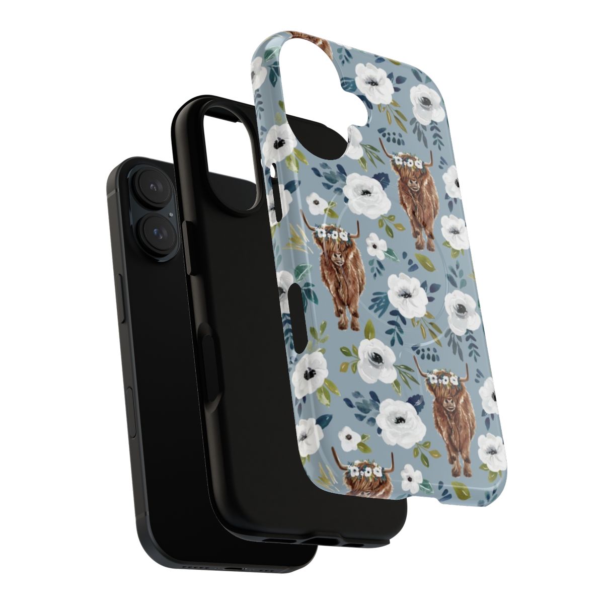 Floral phone case with watercolor highland cow illustration - Layers