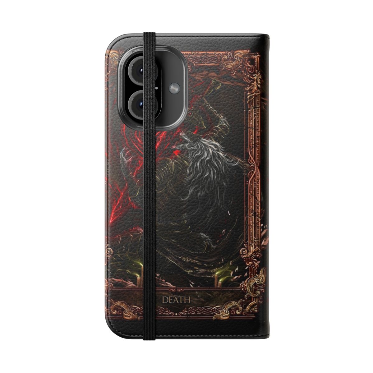 Fantasy-style flip cover phone case inspired by Elden Ring and Dark Souls games - Folded Front