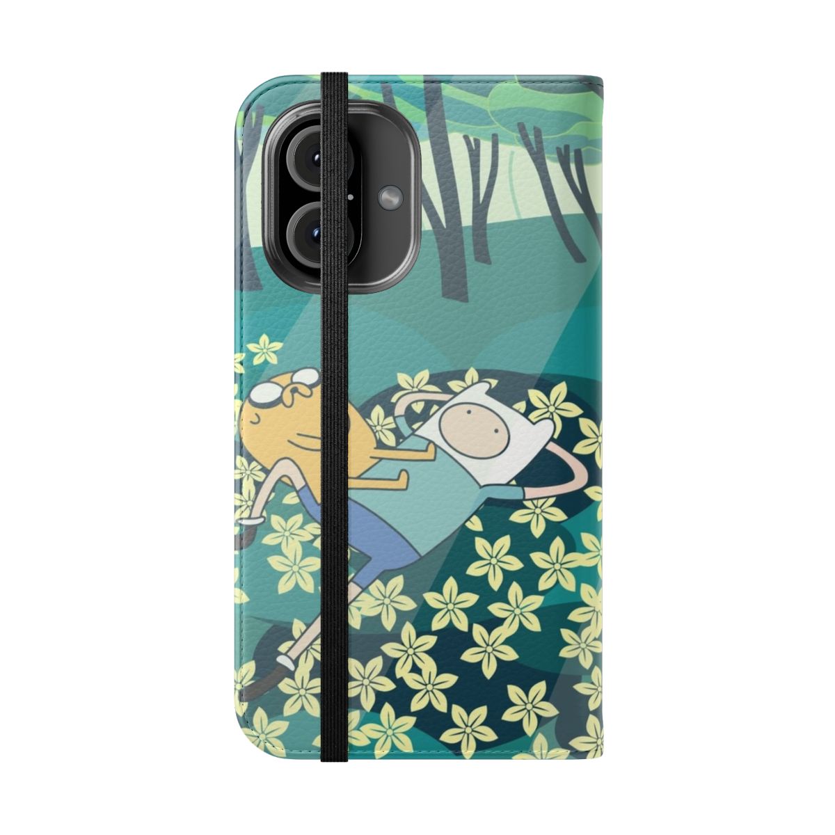 Colorful flip cover phone case featuring characters from the popular cartoon series 'Adventure Time' - Folded Front