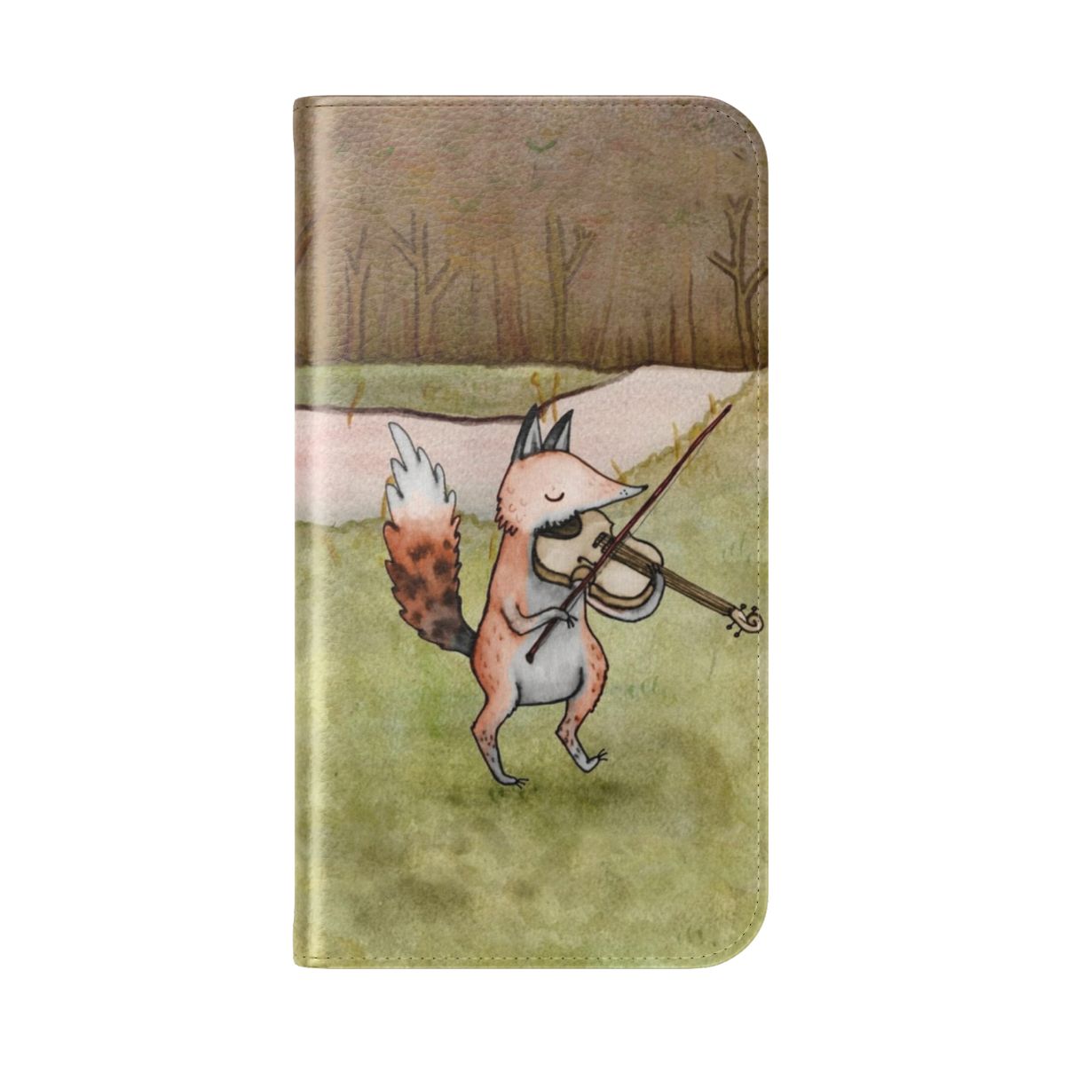 Illustration of a cute fox playing a violin on a flip phone case - Folded Back