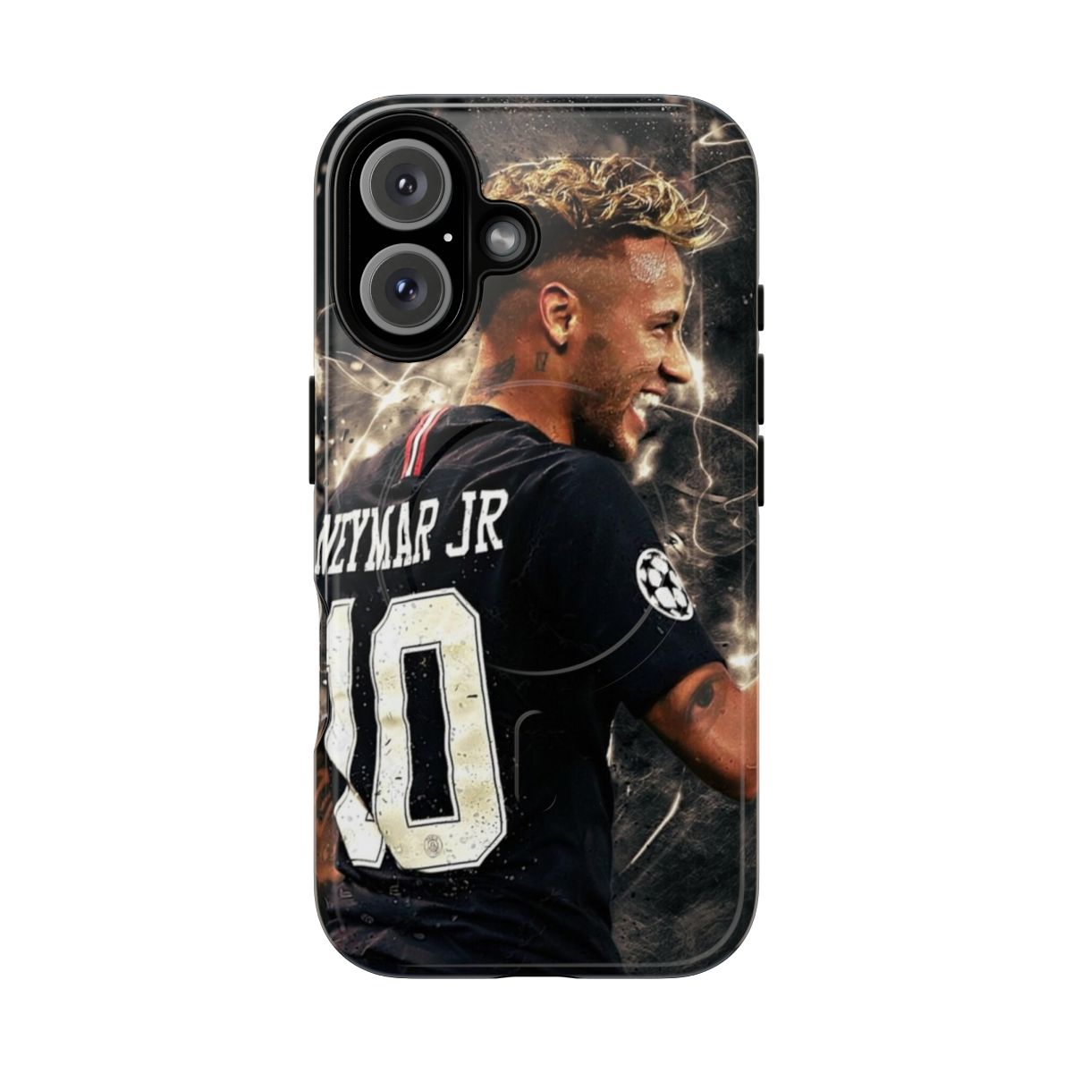 Illustration of Neymar in a black soccer jersey on a magnetic tough phone case