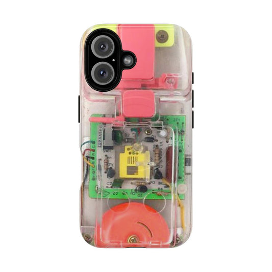 Transparent retro 80s style phone case with neon colors