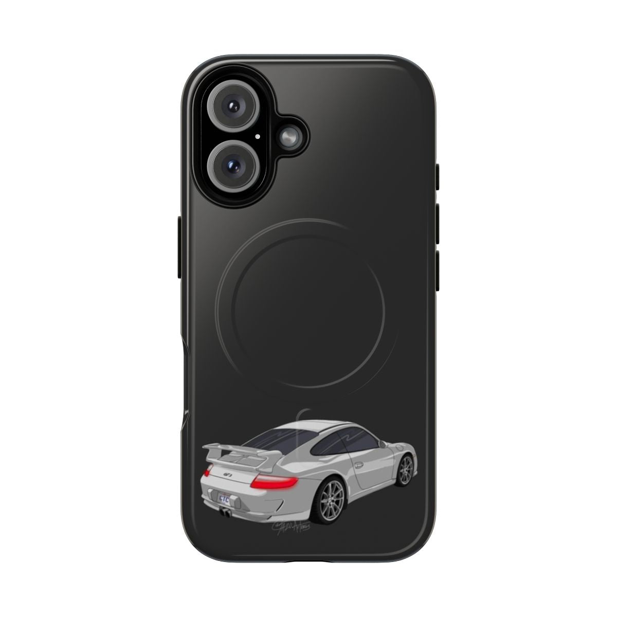 Porsche GT3-inspired magnetic tough phone case with custom automotive art design