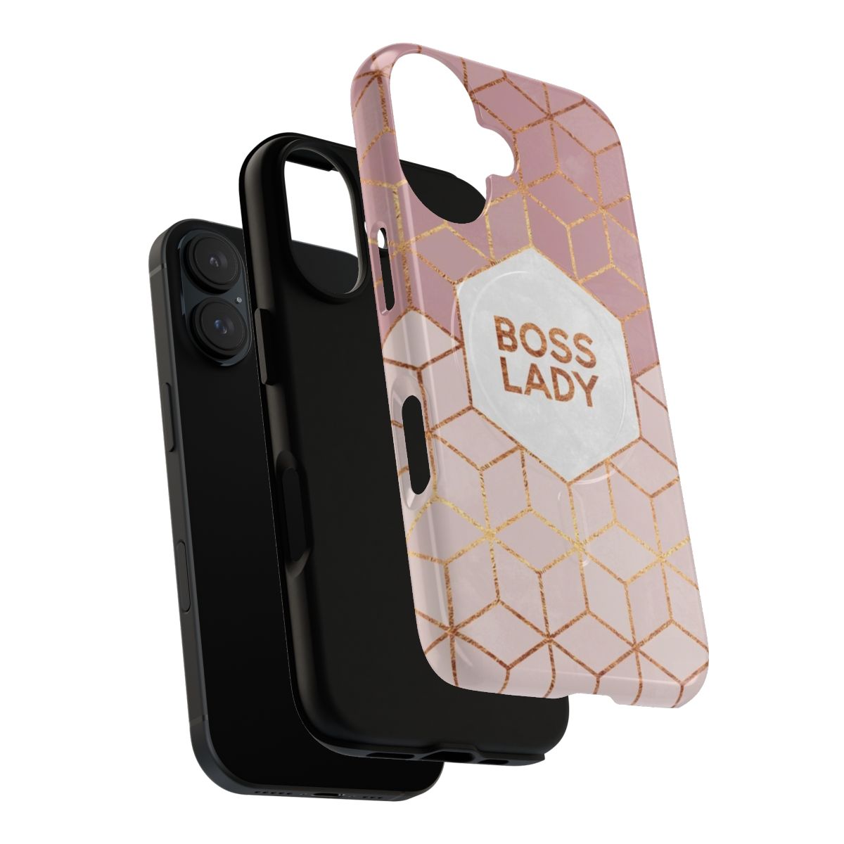 Stylish Boss Lady Geometric Phone Case with Pink and Hexagon Design - Layers