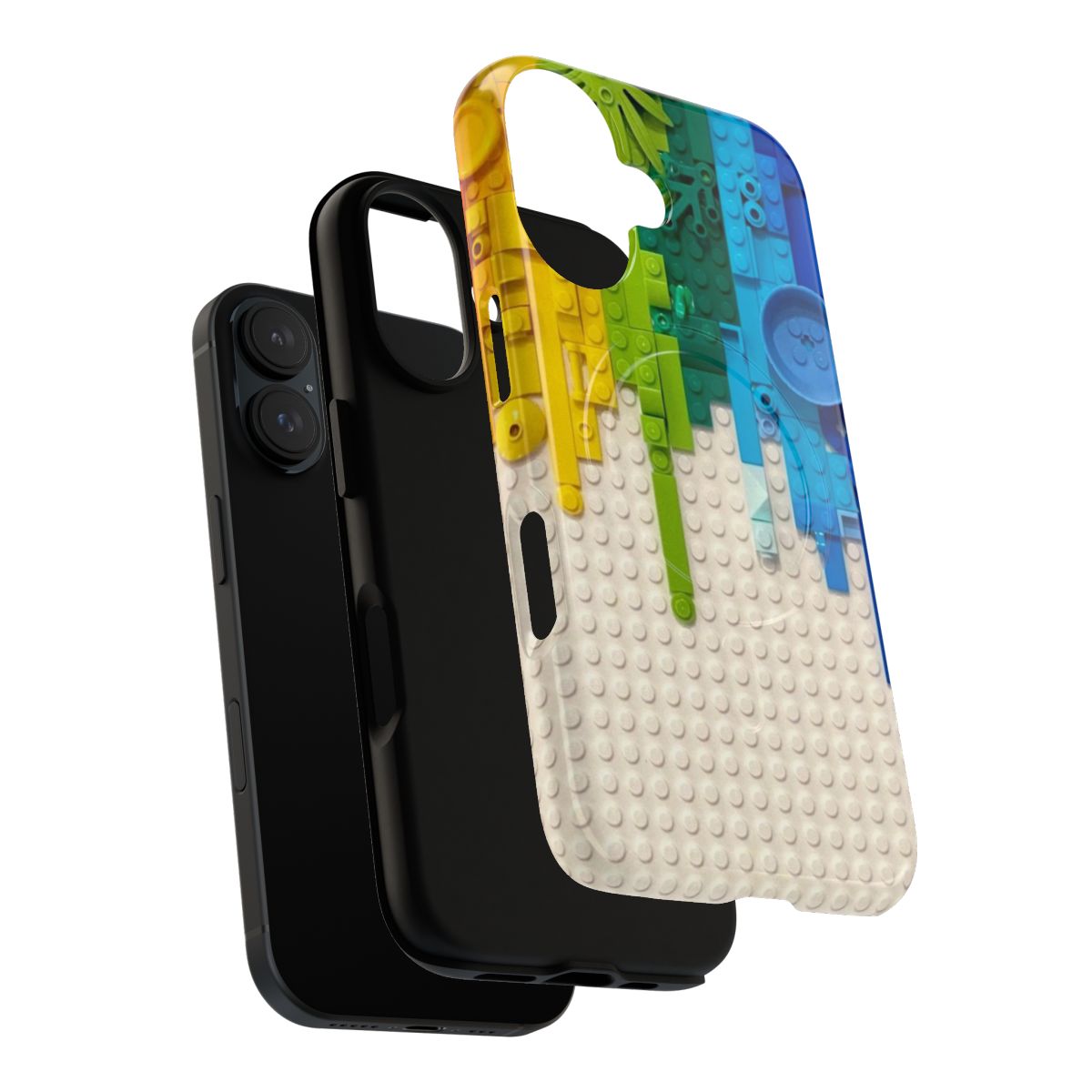 Vibrant rainbow-colored magnetic tough phone case with a glow-in-the-dark xray skeleton design - Layers