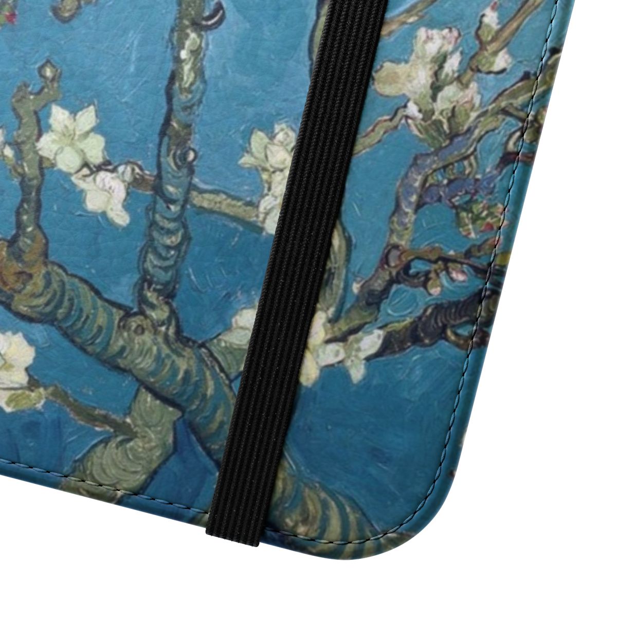 Flip cover phone case with Vincent van Gogh's famous "Branches with Almond Blossom" painting - Close Up