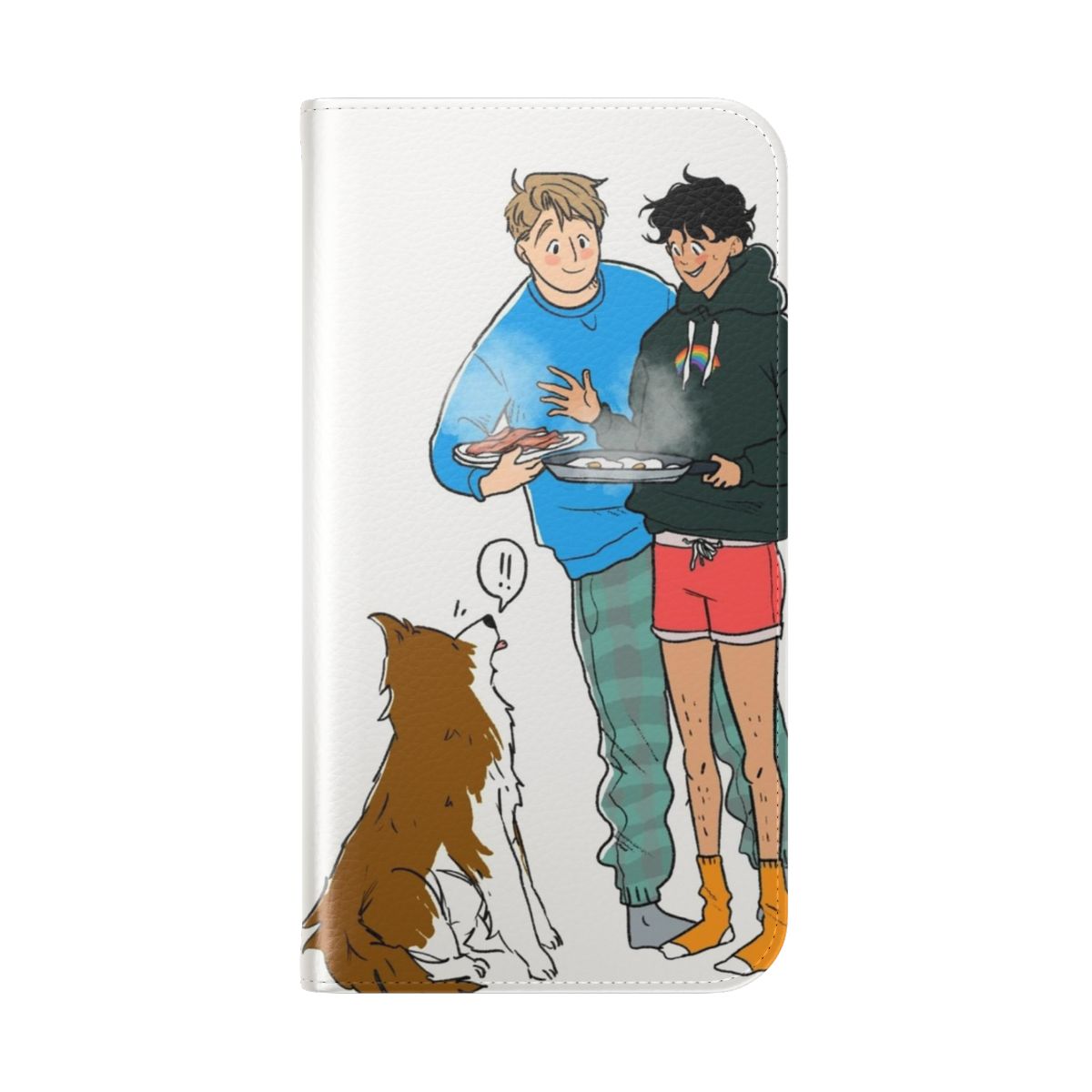 A stylish flip cover phone case featuring the Heartstopper characters Nick and Charlie. - Folded Back