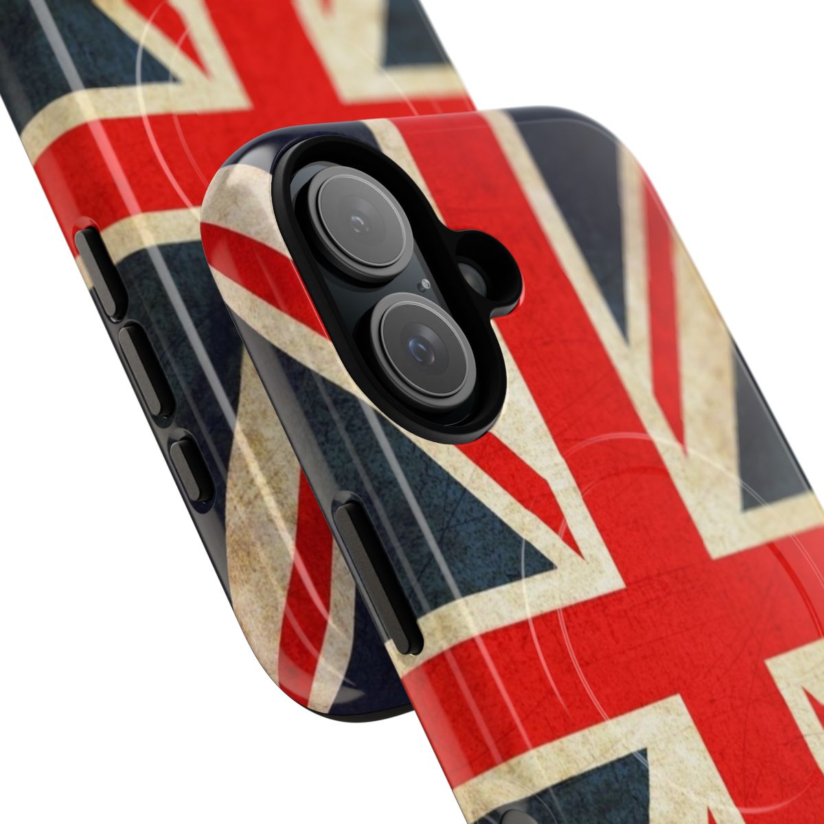 Vintage-style phone case with a distressed, grungy union jack design - Detail