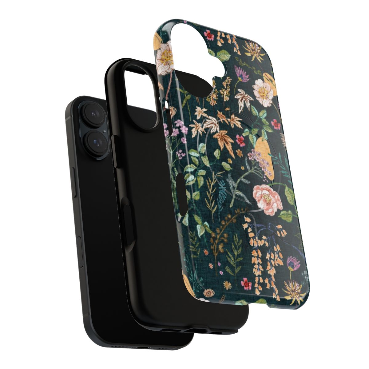 Stylish floral phone case with magnetic protection, featuring a teal and watercolor design. - Layers