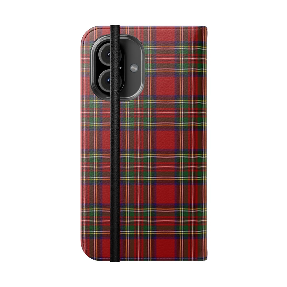 Stylish Scottish plaid pattern flip phone case in durable red and black cloth material - Folded Front