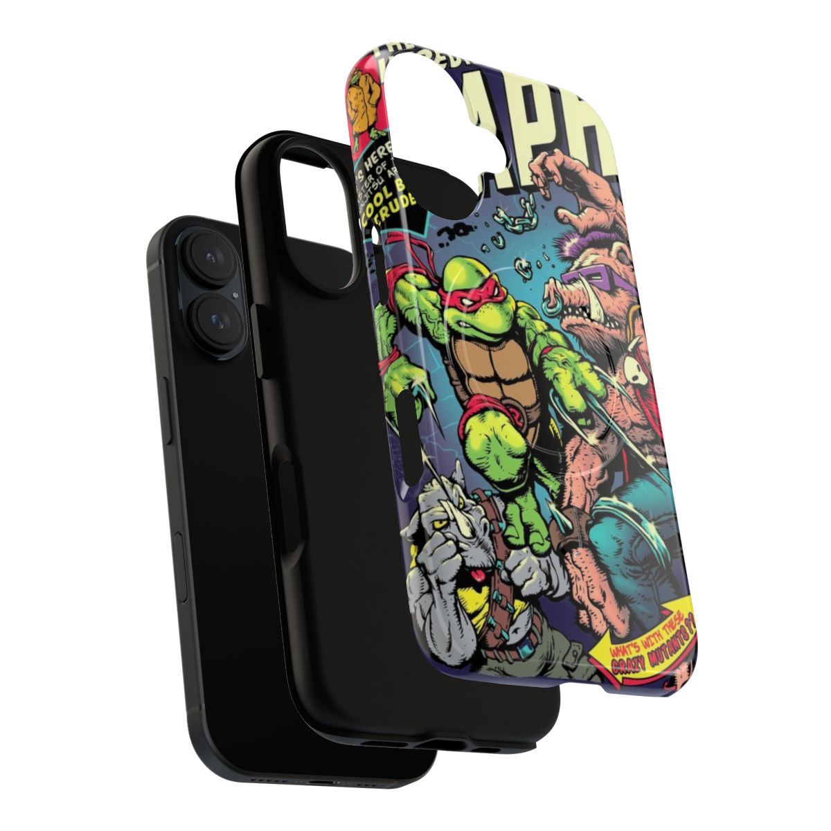 Retro-inspired magnetic tough phone case featuring Raphael, the ninja turtle - Layers