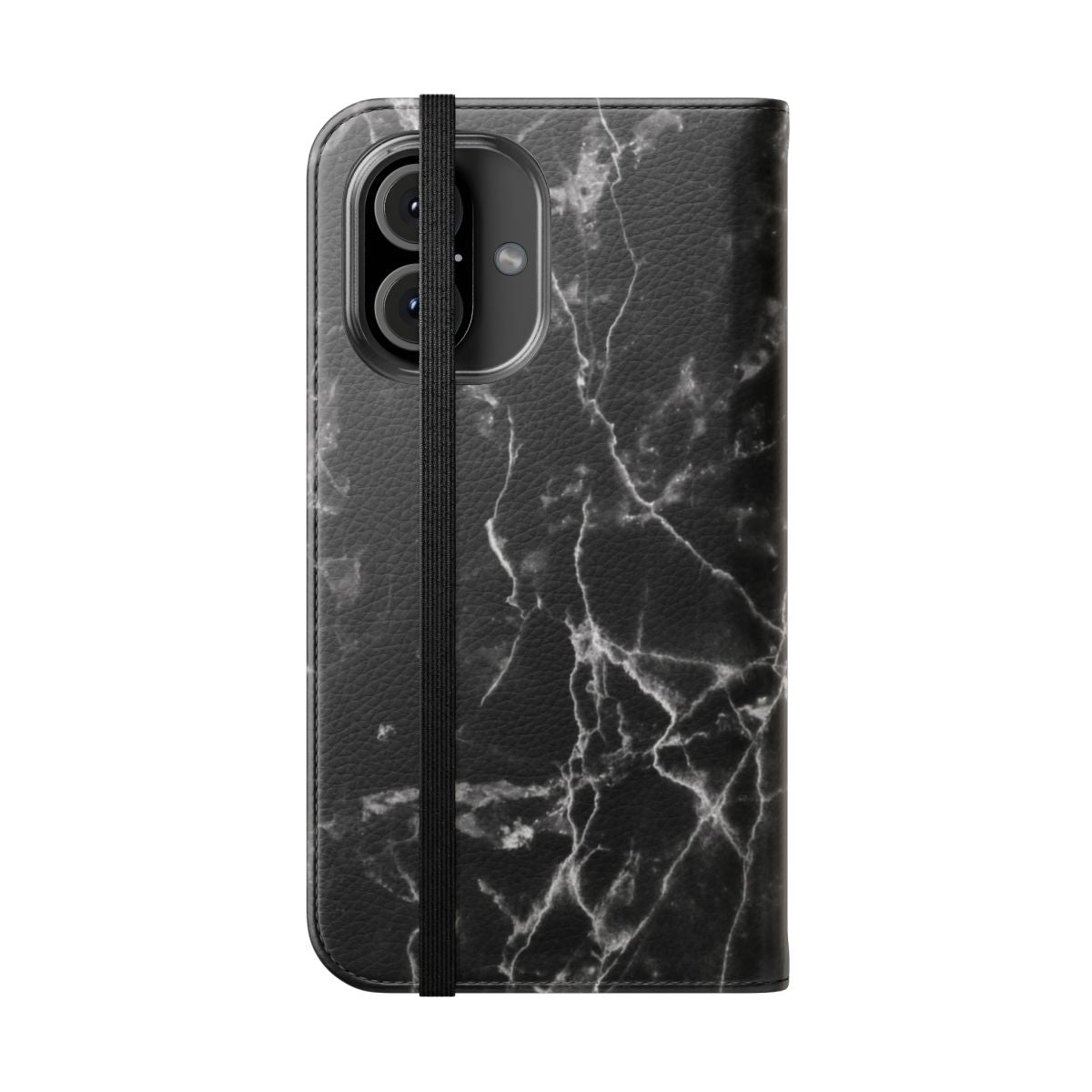 Black marble pattern flip cover phone case - Folded Front