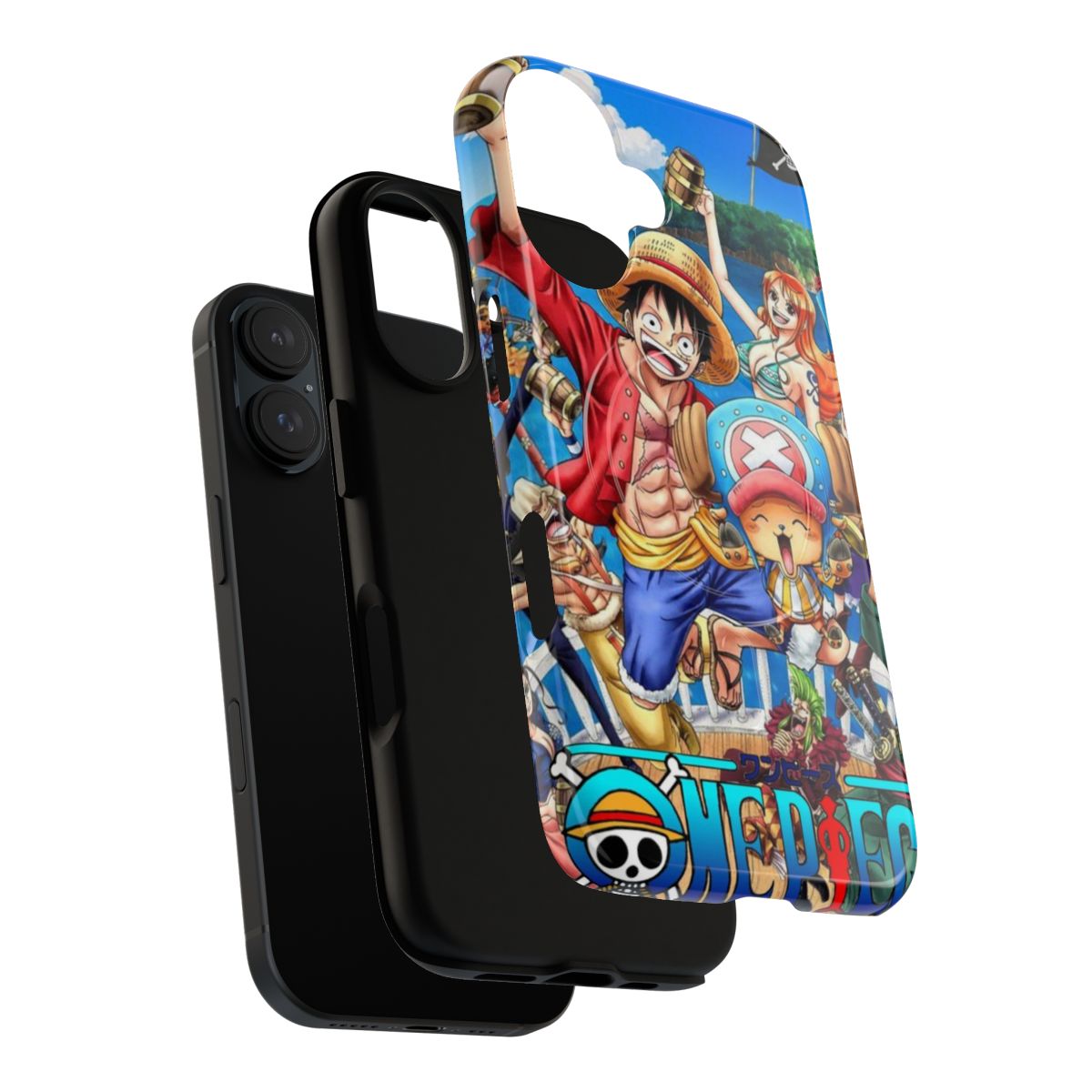 Magnetic tough phone case featuring a collage of popular One Piece anime characters - Layers