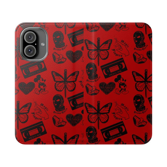 Flip cover phone case with stall flash design