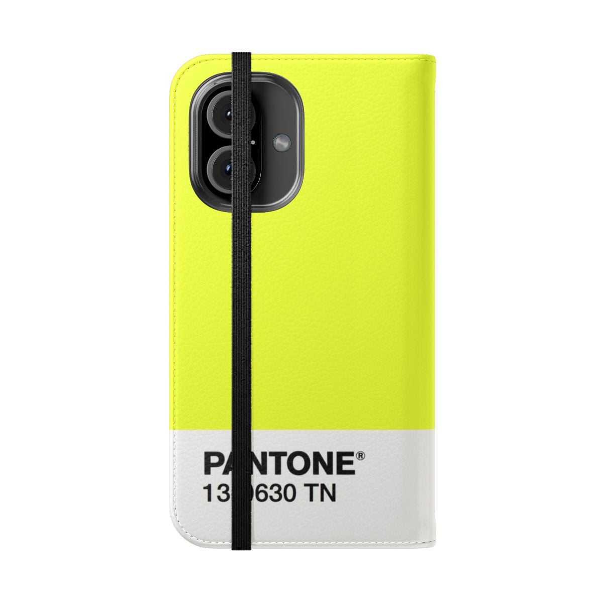 Bright yellow phone case with Pantone-style typography - Folded Front