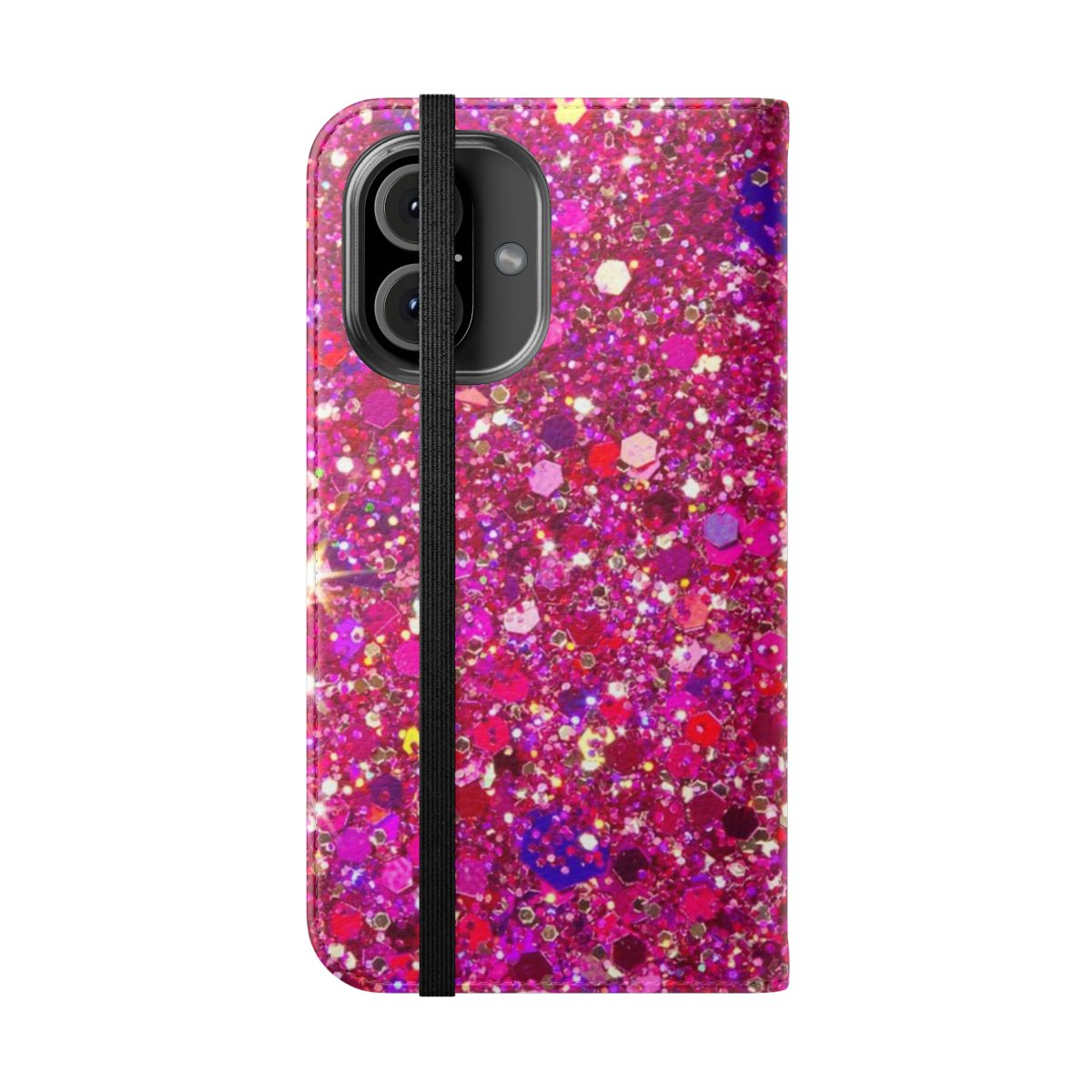 Shimmering glitter phone case in a stylish pink design - Folded Front