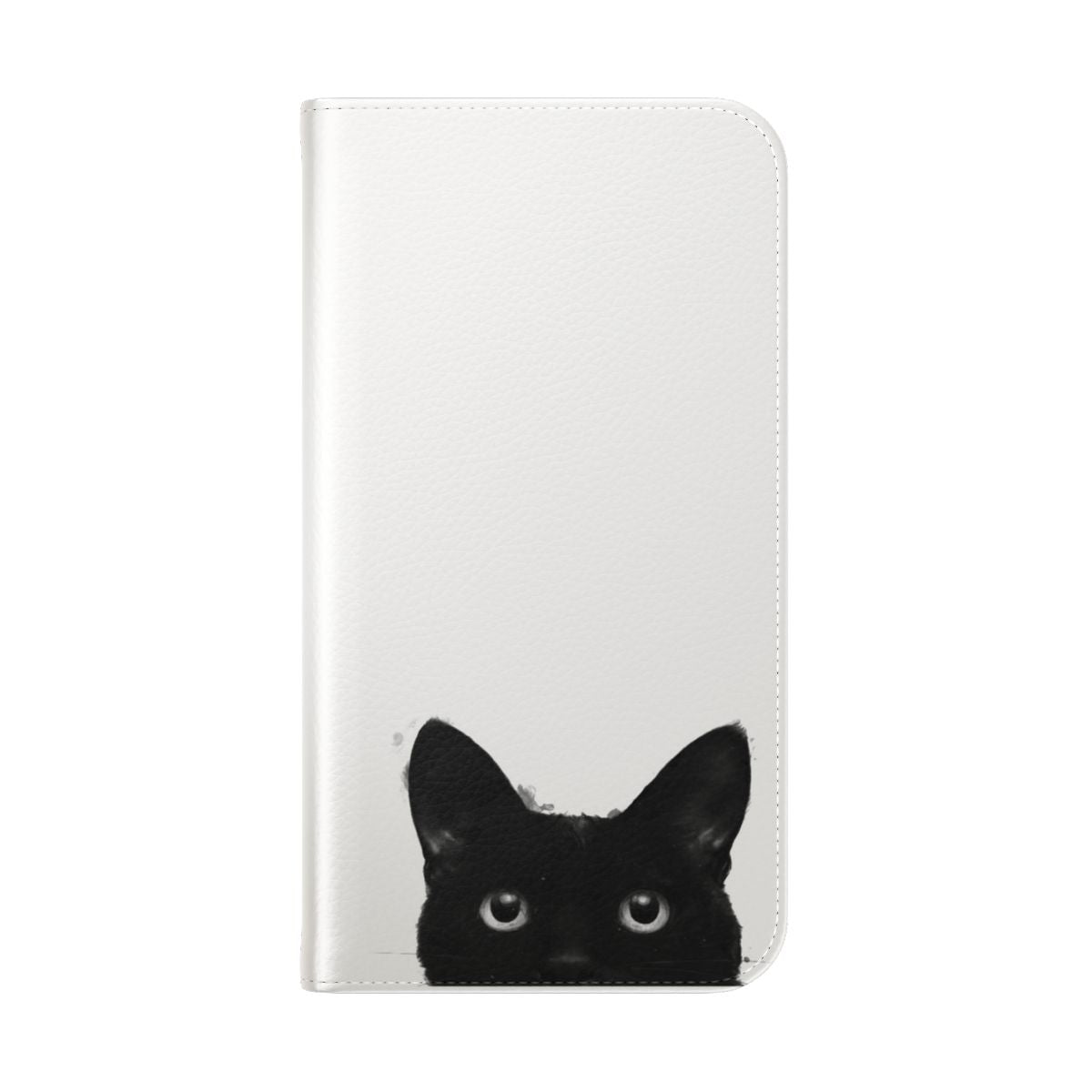 Flip cover phone case with a minimalist black and white cat design - Folded Back