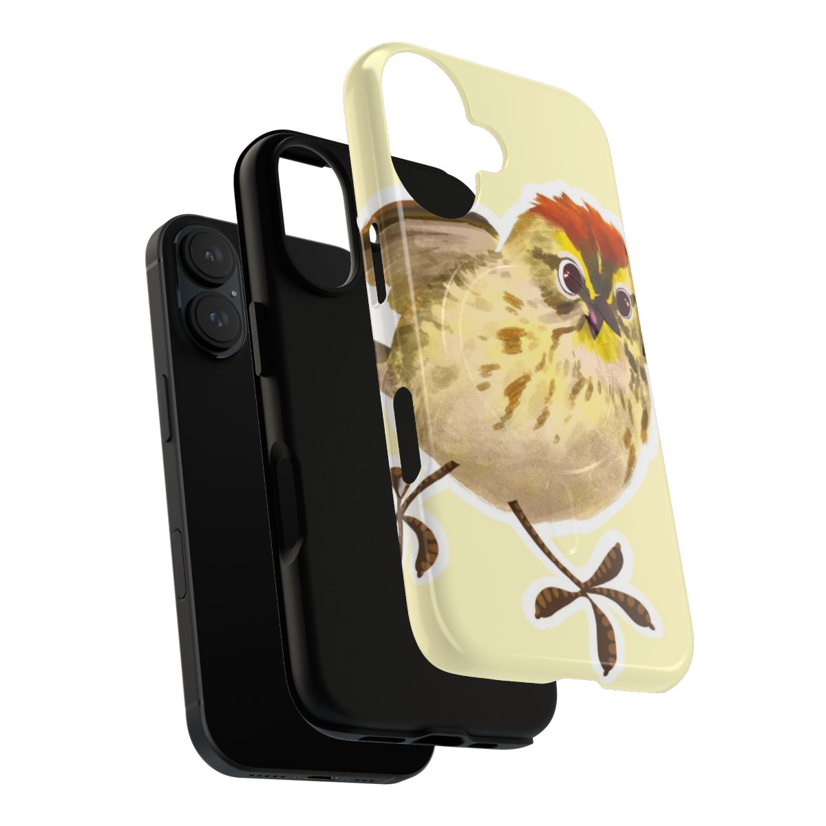 Illustration of a cute, cartoon palm warbler bird on a durable phone case - Layers