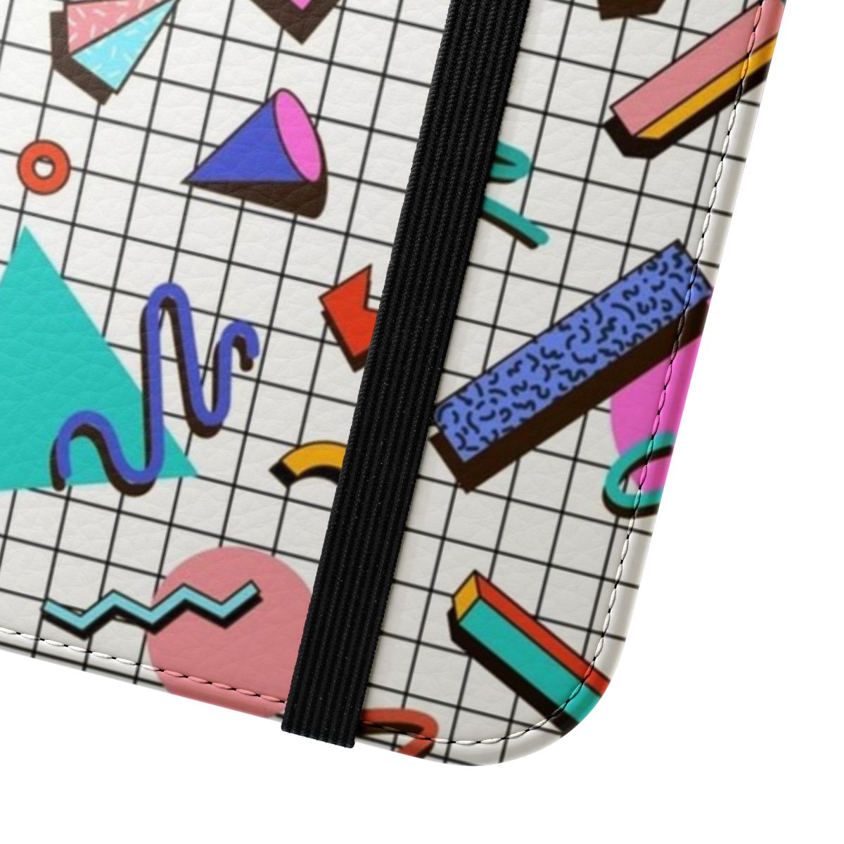 Colorful 80s retro memphis pattern design on a phone case - Close Up