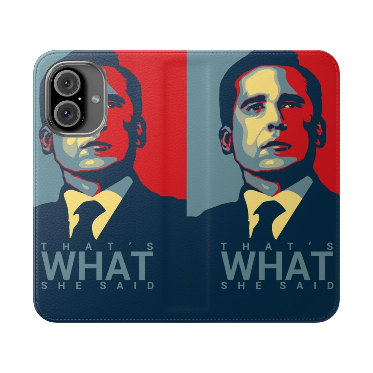 Flip cover phone case featuring a graphic of Michael Scott from the TV show The Office