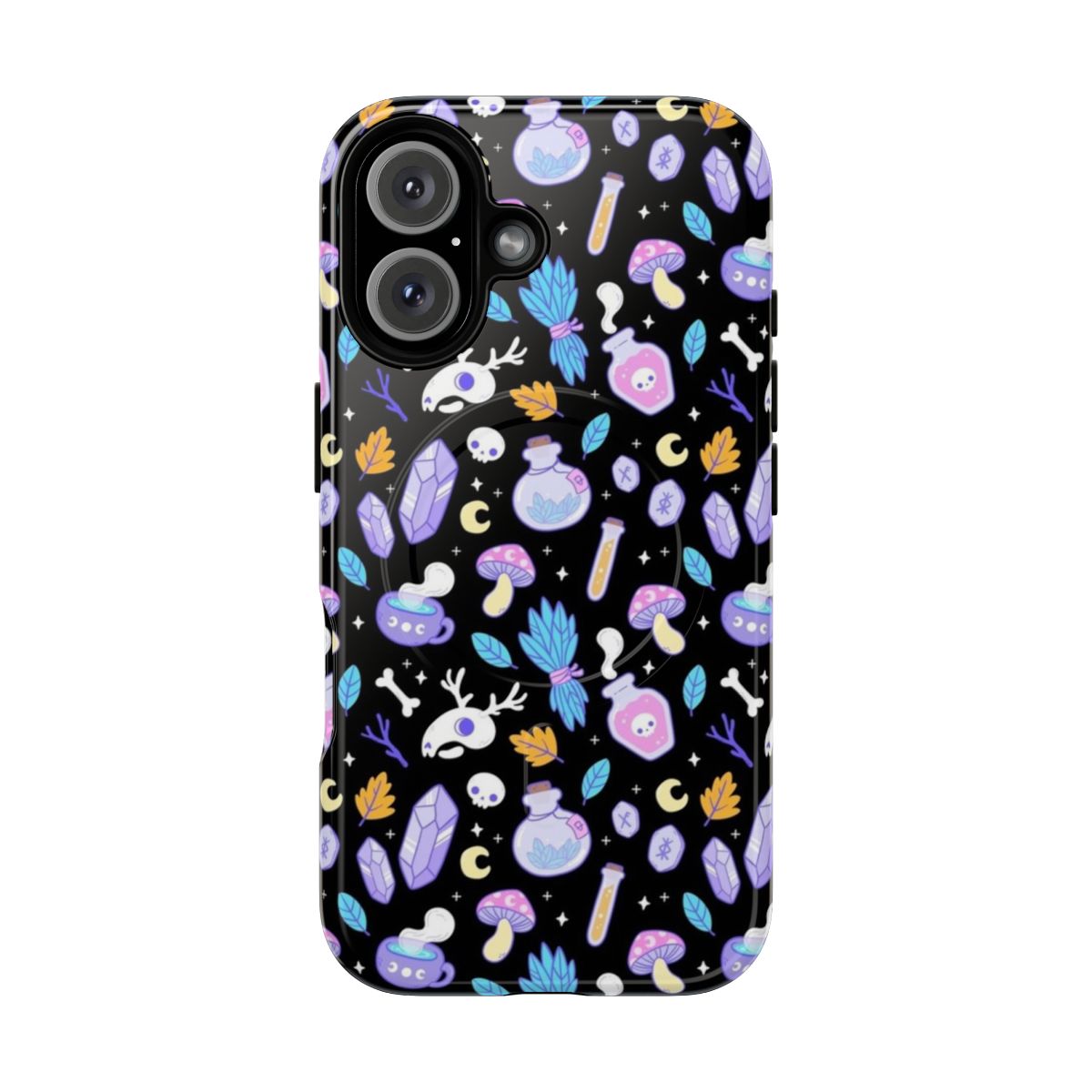 Witchy phone case with magical ingredients pattern