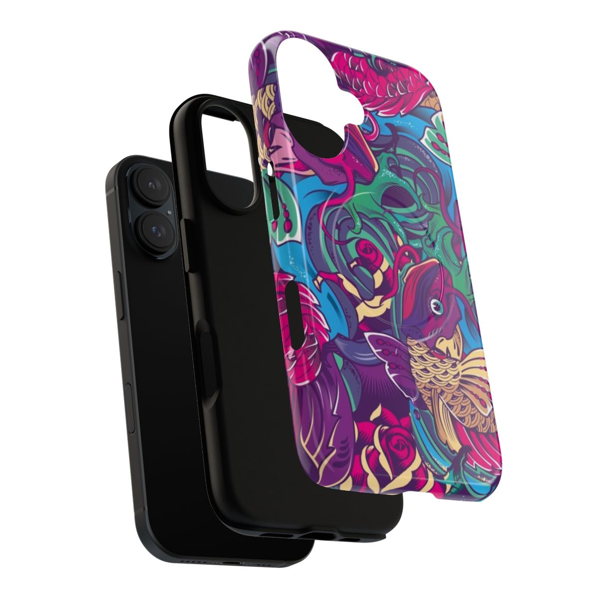 Colorful koi fish design on a magnetic phone case - Layers