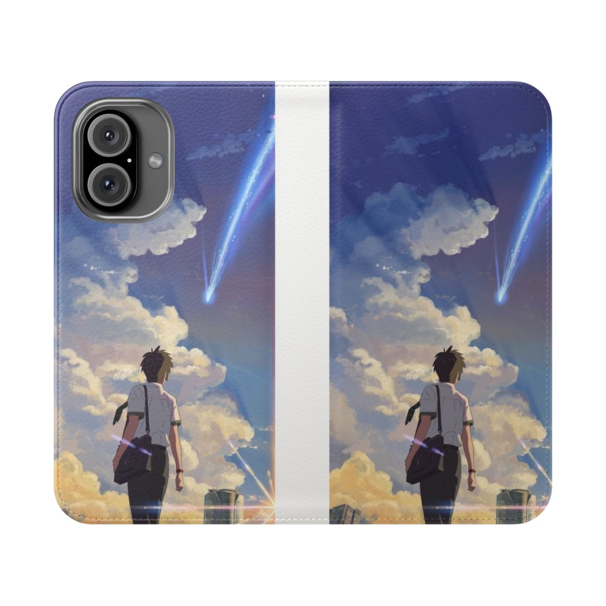 Flip cover phone case with anime-inspired design